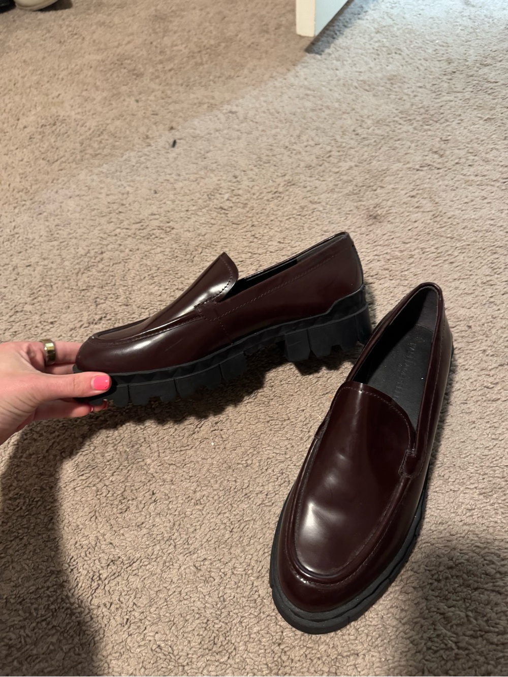 Karl Lagerfeld Paris Burgundy Slip-On Lug Sole Patent Leather Loafers